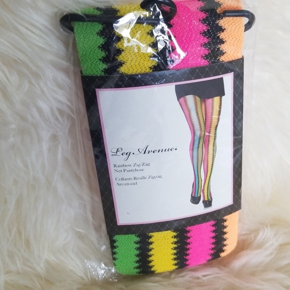 NIB Leg Avenue Rainbow Zig-Zag Net Pantyhose O/S